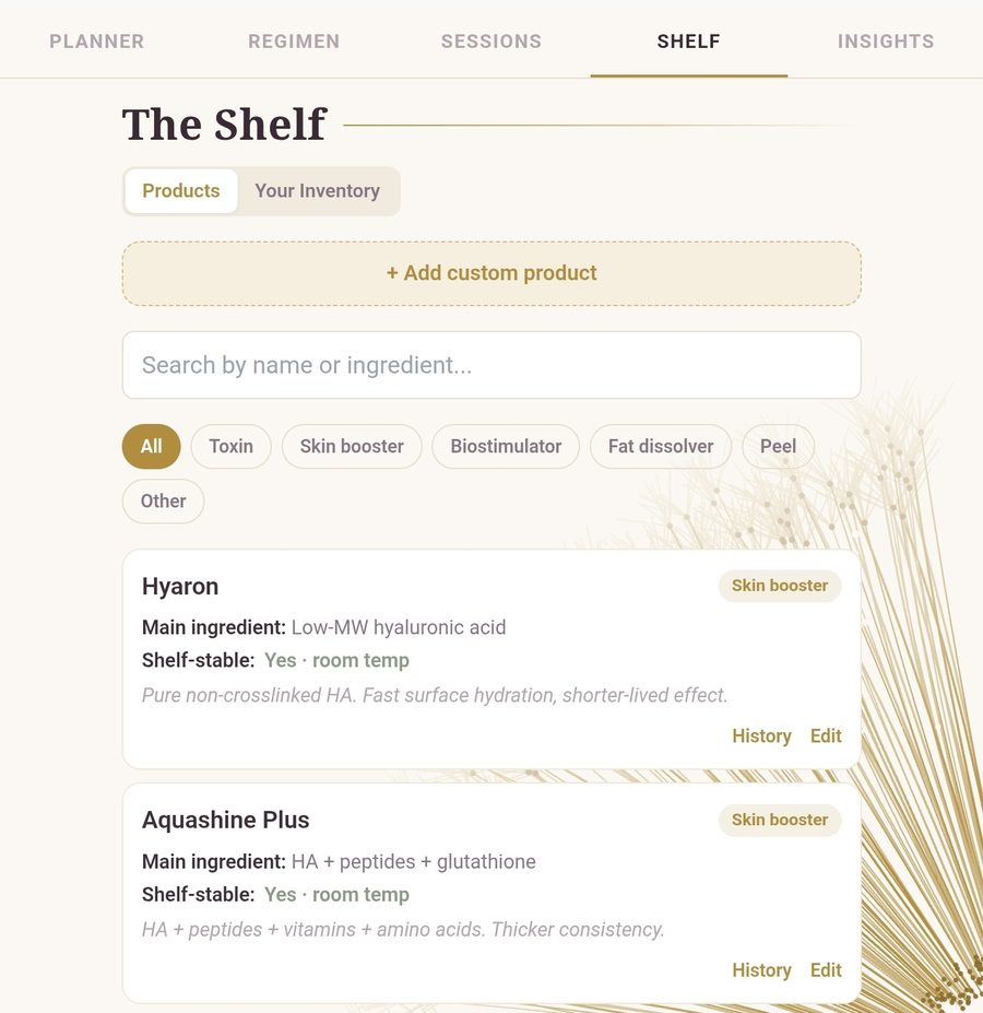 The Shelf: a product catalogue with ingredients and storage notes